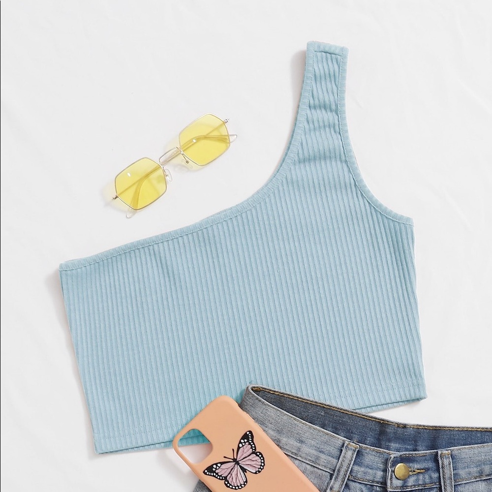 One shoulder Rib-Knit crop top